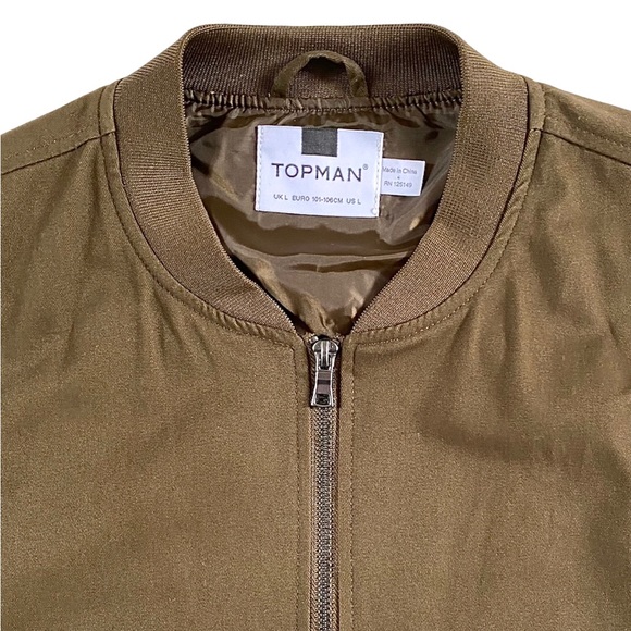 TOPMAN LIGHTWEIGHT MEN'S BOMBER JACKET OLIVE/KHAKI, 100% COTTON, SIZE LARGE NWOT - Picture 7 of 15